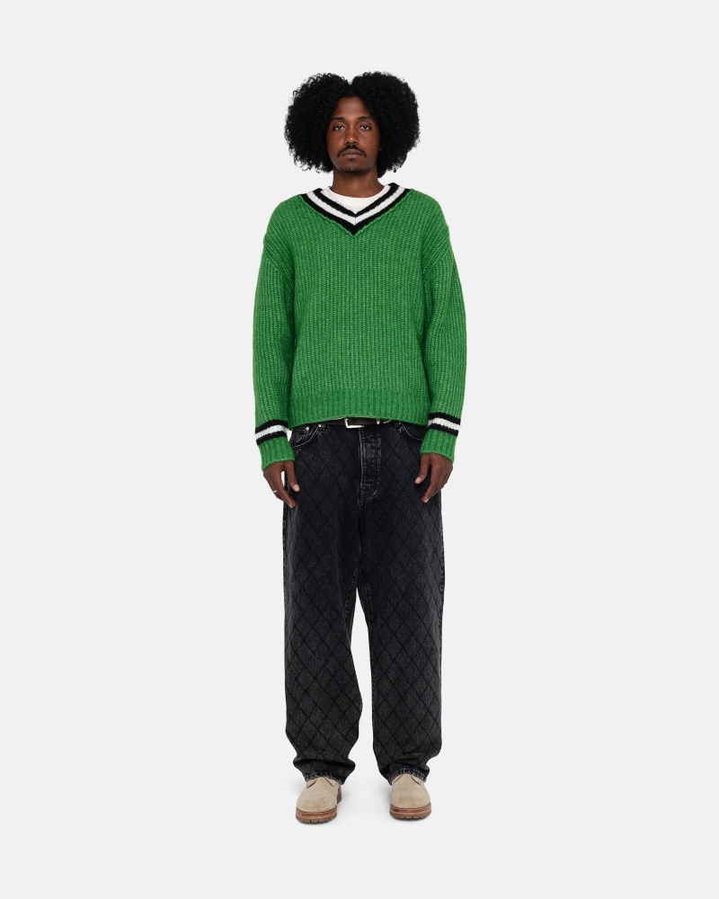 Stüssy Mohair Tennis Sweater Long Sleeve Sweater Green | KJD-168023