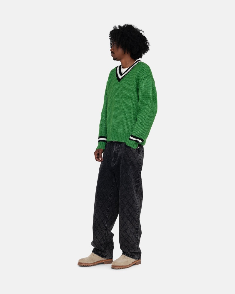 Stüssy Mohair Tennis Sweater Long Sleeve Sweater Green | KJD-168023