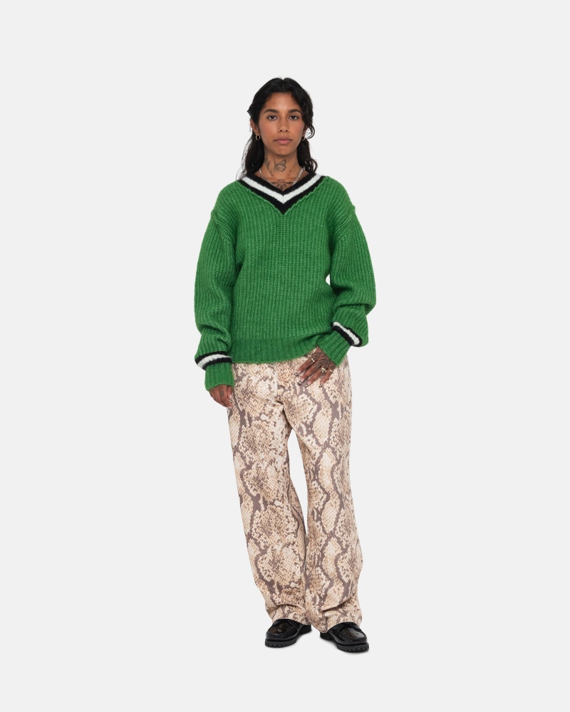 Stüssy Mohair Tennis Sweater Long Sleeve Sweater Green | KJD-168023