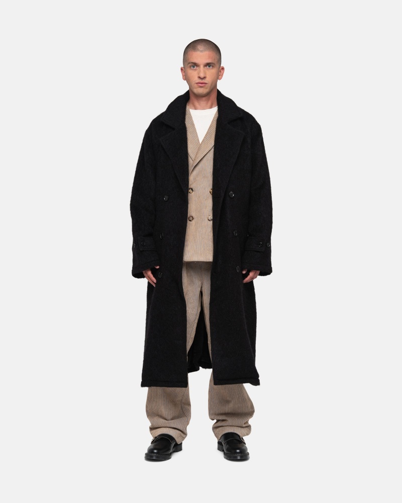 Stüssy Mohair Trench Coat Long Sleeve Outerwear Black | NEG-761453