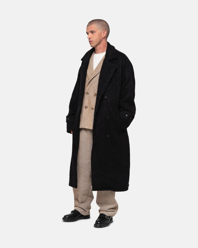 Stüssy Mohair Trench Coat Long Sleeve Outerwear Black | NEG-761453