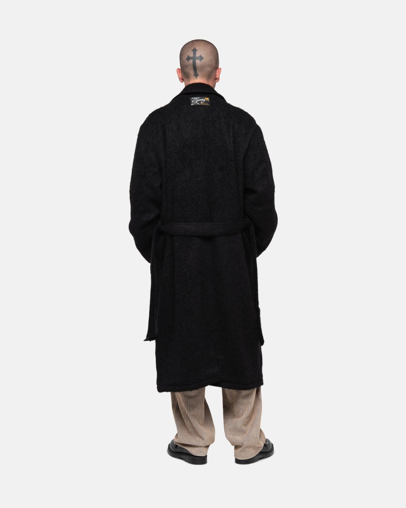 Stüssy Mohair Trench Coat Long Sleeve Outerwear Black | NEG-761453