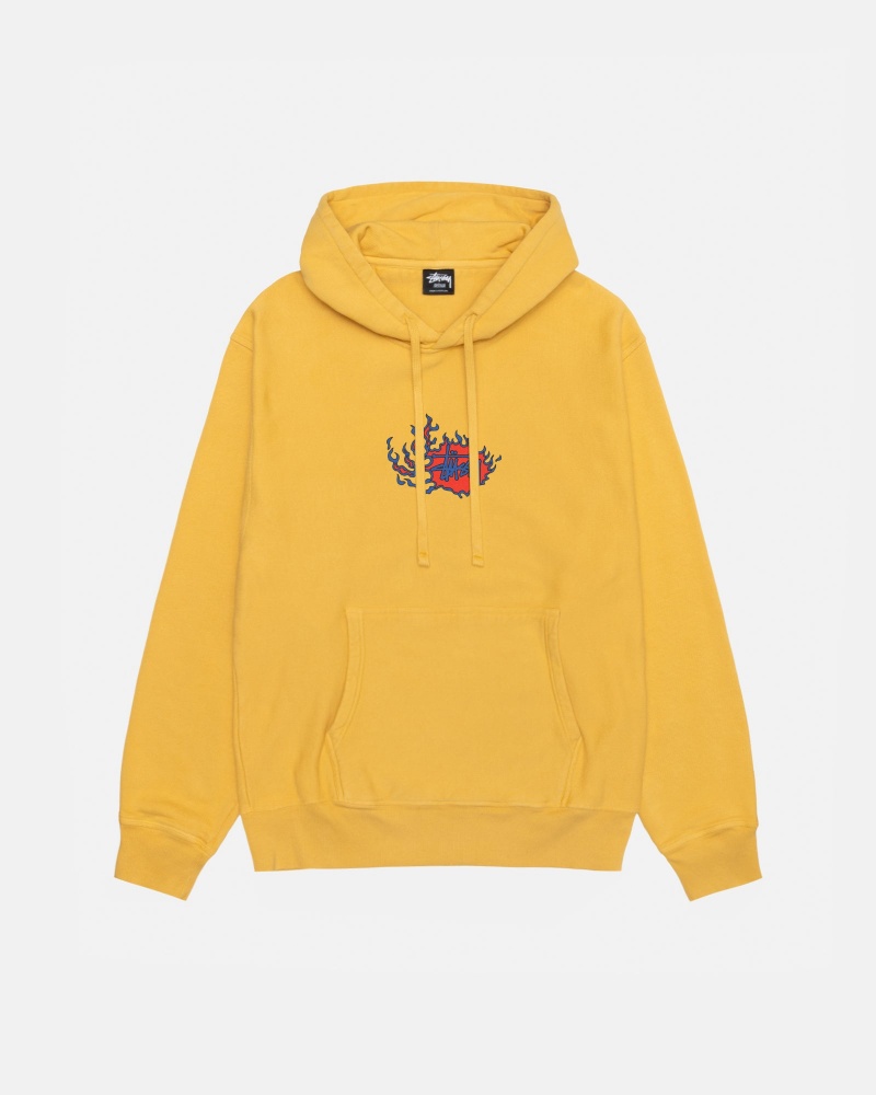 Stüssy Mosaic Dragon Hoodie Pigment Dyed Long Sleeve Sweatshirt Honey | ILH-516294