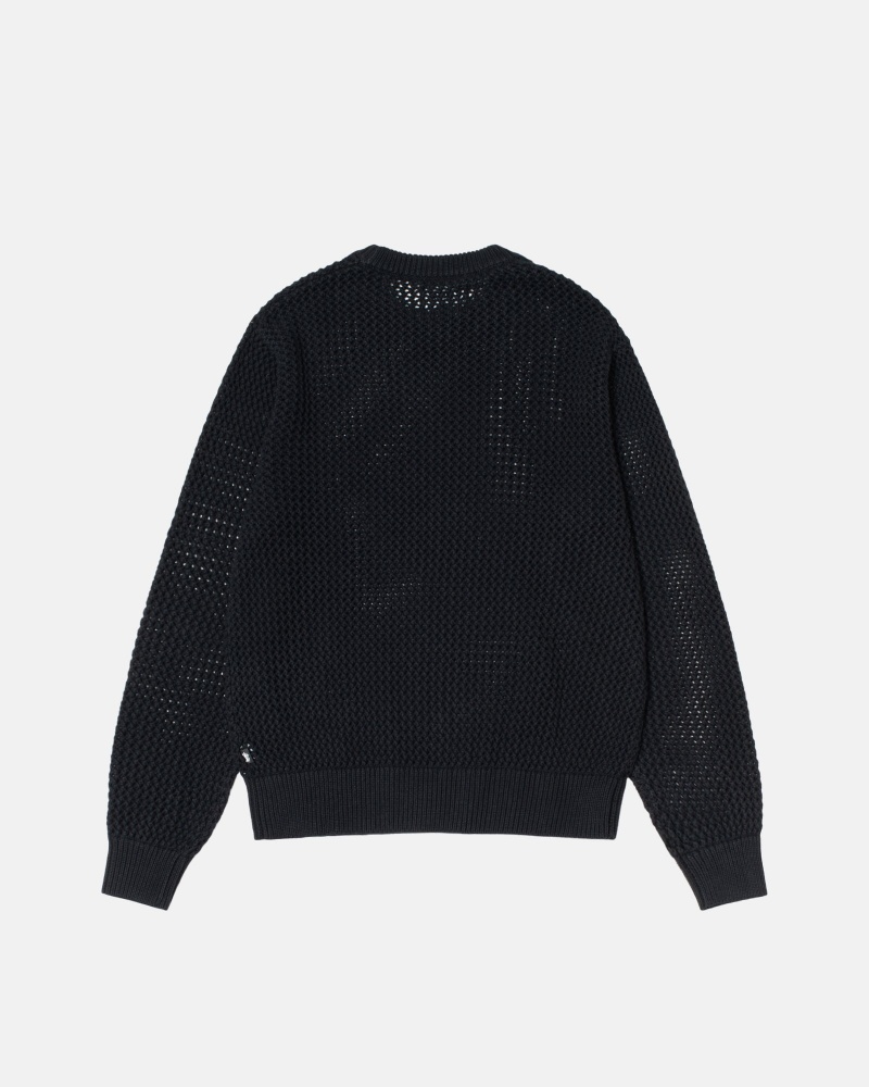 Stüssy Pigment Dyed Loose Gauge Knit Sweater Long Sleeve Sweater Black | DLM-258916