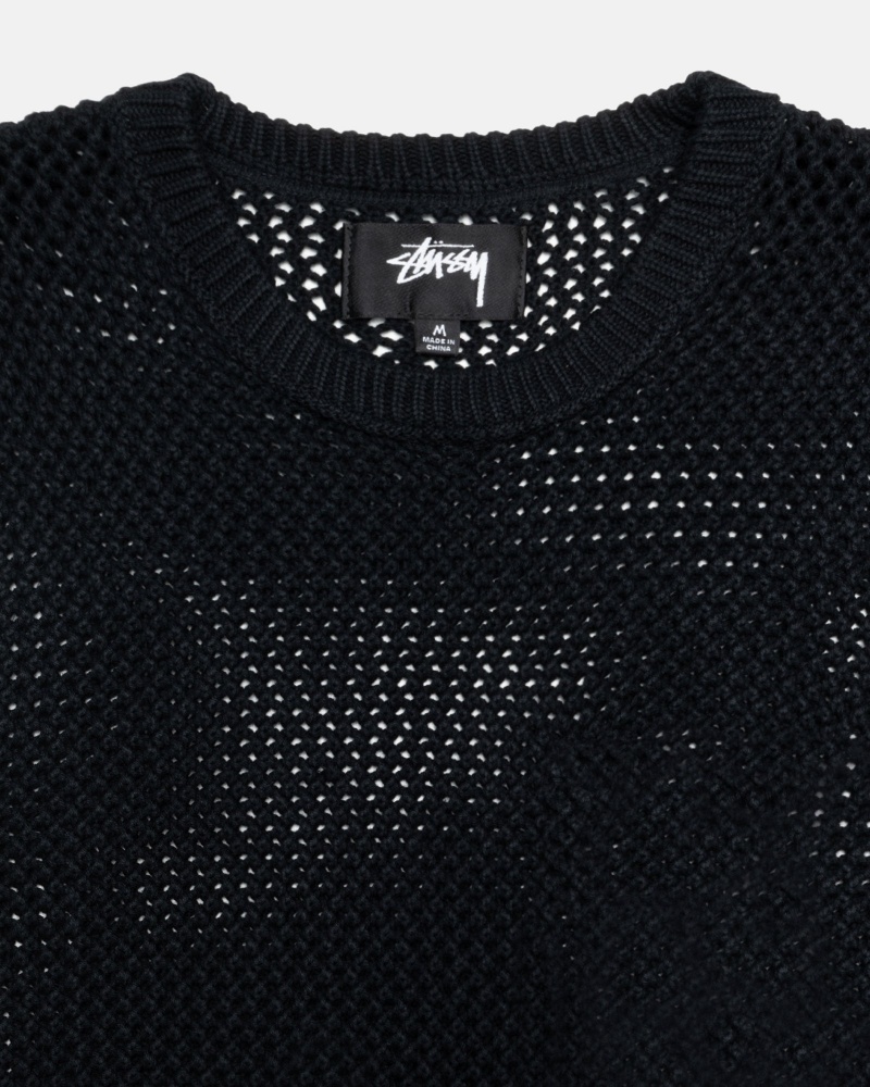 Stüssy Pigment Dyed Loose Gauge Knit Sweater Long Sleeve Sweater Black | DLM-258916