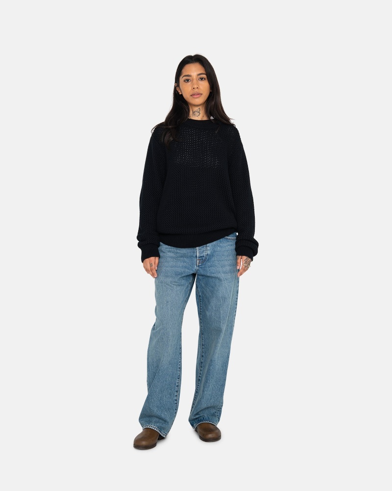 Stüssy Pigment Dyed Loose Gauge Knit Sweater Long Sleeve Sweater Black | DLM-258916