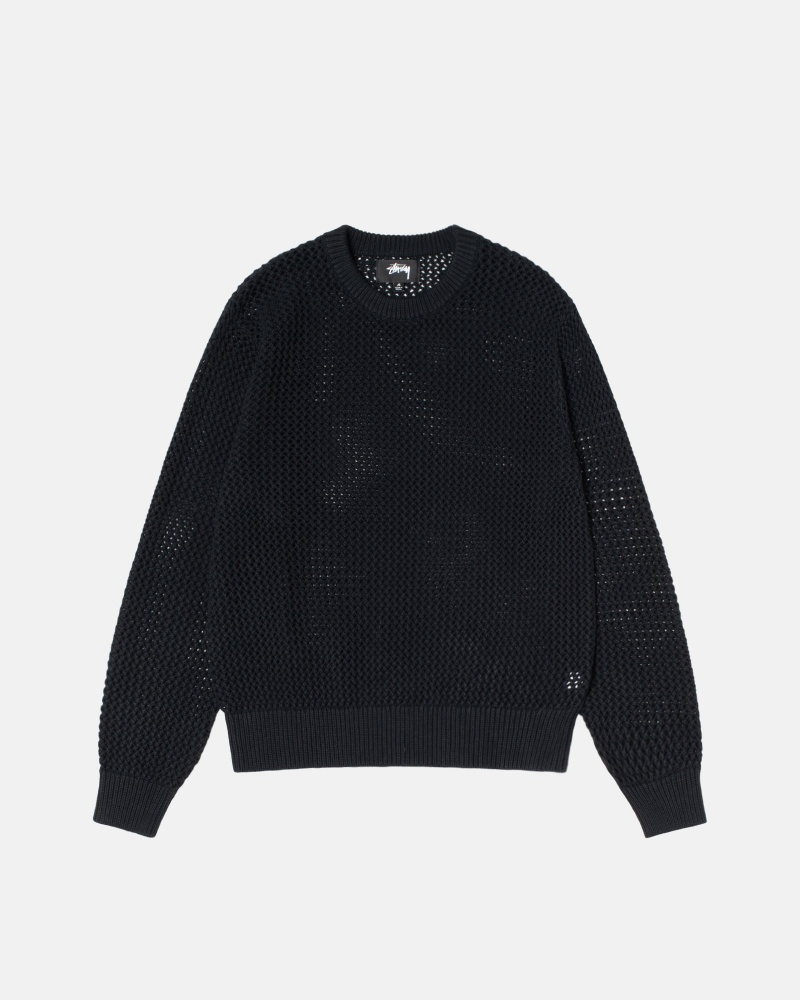 Stüssy Pigment Dyed Loose Gauge Knit Sweater Long Sleeve Sweater Black | DLM-258916