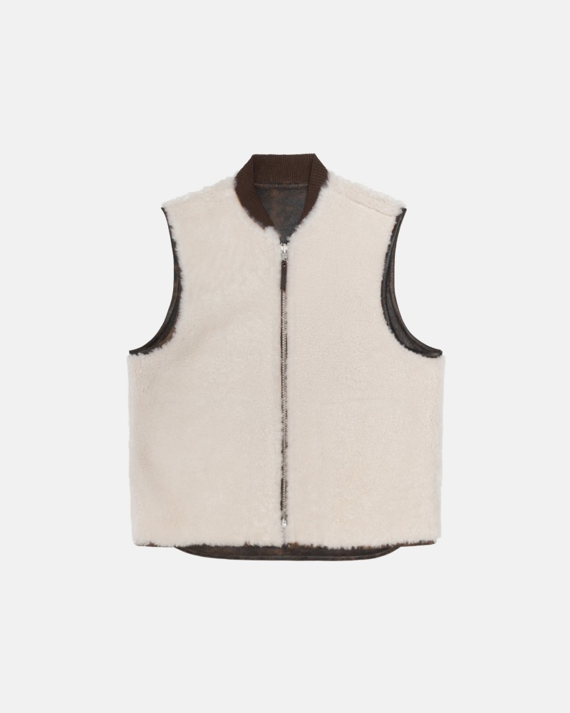 Stüssy Reversible Shearling Workgear Vest Sleeveless Outerwear Brown | XHW-285137