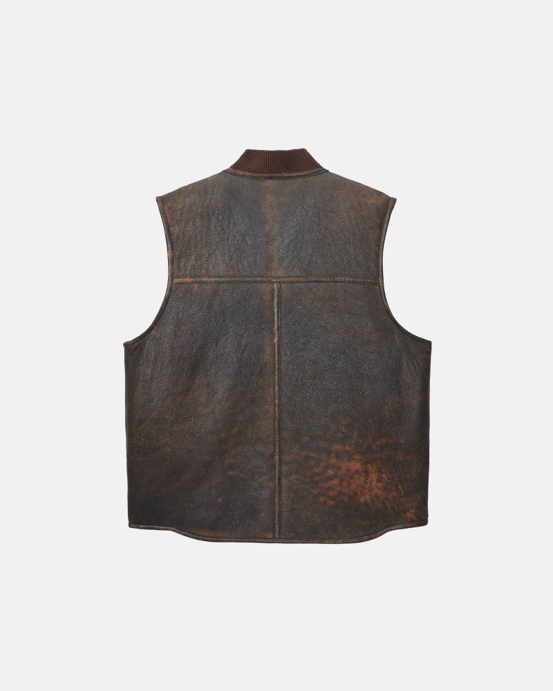 Stüssy Reversible Shearling Workgear Vest Sleeveless Outerwear Brown | XHW-285137