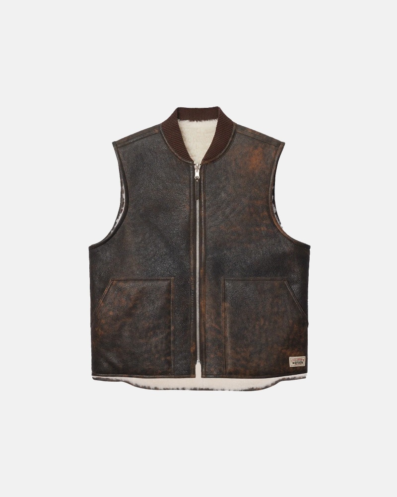 Stüssy Reversible Shearling Workgear Vest Sleeveless Outerwear Brown | XHW-285137