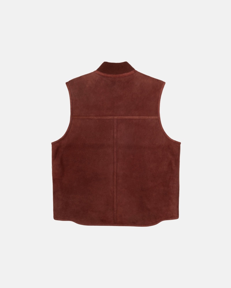 Stüssy Reversible Shearling Workgear Vest Sleeveless Outerwear Burgundy | XJT-482603