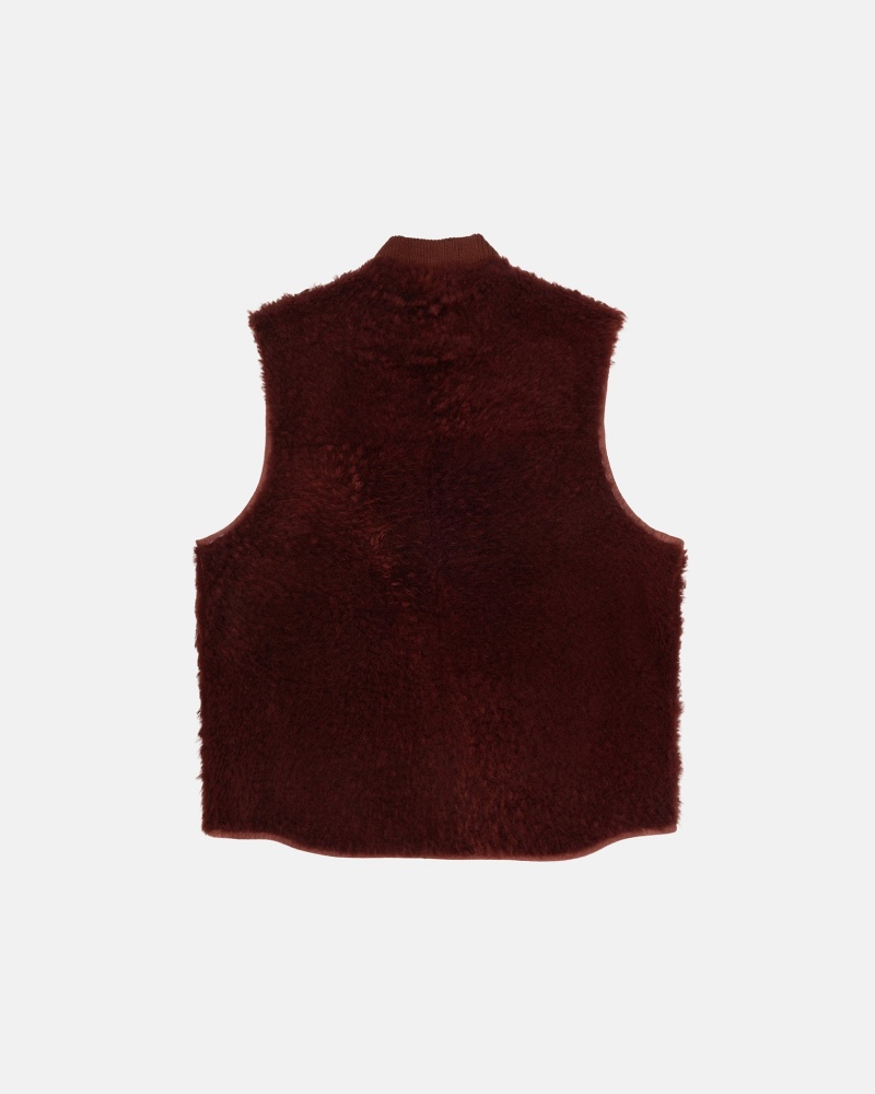 Stüssy Reversible Shearling Workgear Vest Sleeveless Outerwear Burgundy | XJT-482603