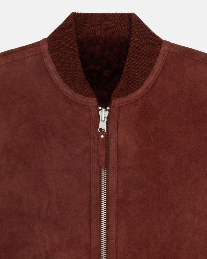 Stüssy Reversible Shearling Workgear Vest Sleeveless Outerwear Burgundy | XJT-482603