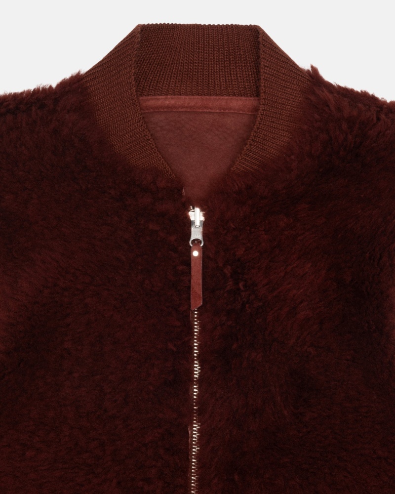 Stüssy Reversible Shearling Workgear Vest Sleeveless Outerwear Burgundy | XJT-482603