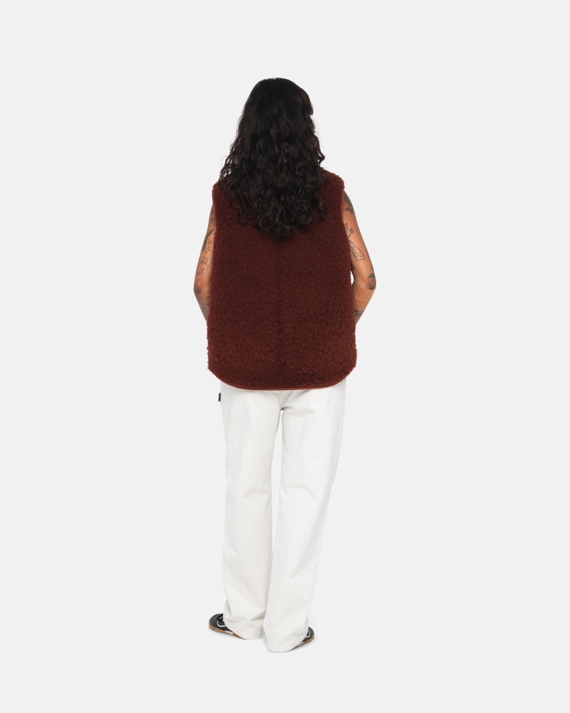 Stüssy Reversible Shearling Workgear Vest Sleeveless Outerwear Burgundy | XJT-482603