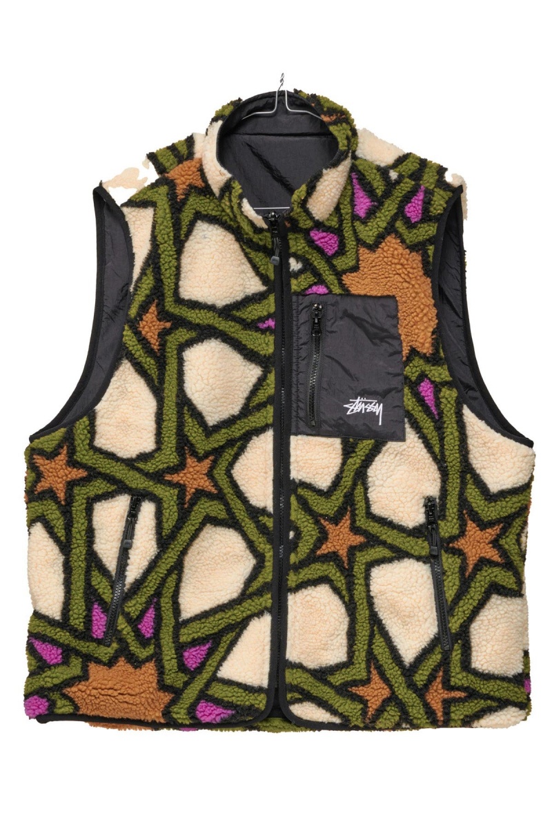 Stüssy Reversible Stock Sherpa Vest Jackets Natural | MZN-598327