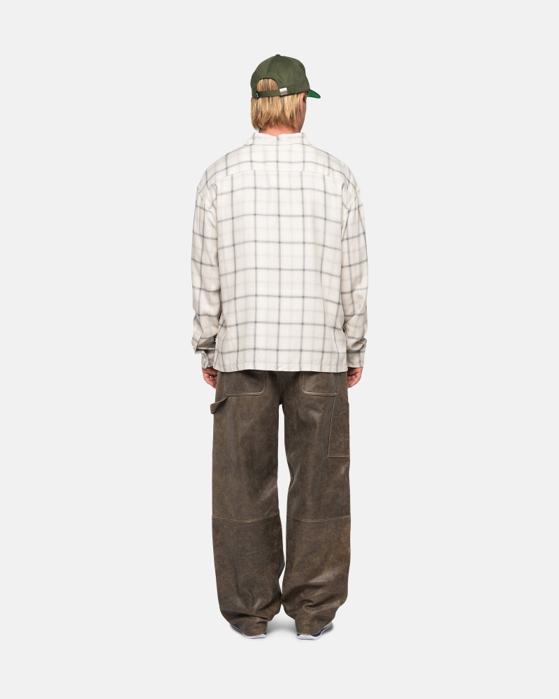 Stüssy Shadow Plaid Rayon Shirt Long Sleeve Shirt Natural | KYD-208576