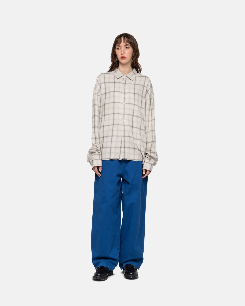 Stüssy Shadow Plaid Rayon Shirt Long Sleeve Shirt Natural | KYD-208576