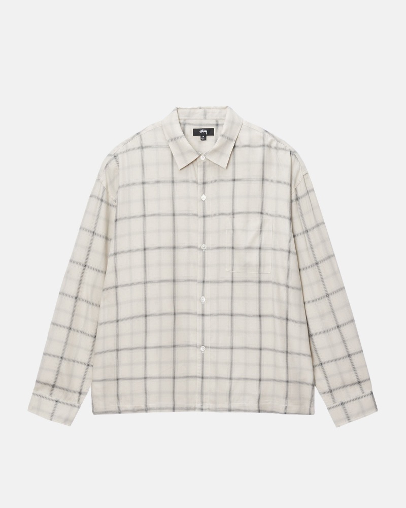 Stüssy Shadow Plaid Rayon Shirt Long Sleeve Shirt Natural | KYD-208576