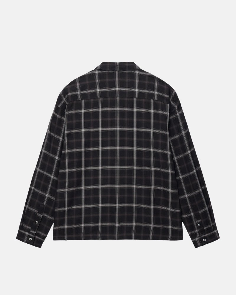 Stüssy Shadow Plaid Rayon Shirt Long Sleeve Shirt Black | CVA-046925