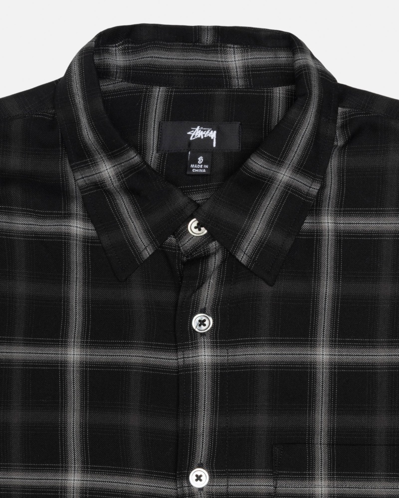 Stüssy Shadow Plaid Rayon Shirt Long Sleeve Shirt Black | CVA-046925