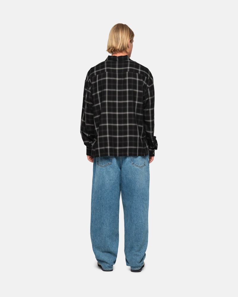 Stüssy Shadow Plaid Rayon Shirt Long Sleeve Shirt Black | CVA-046925