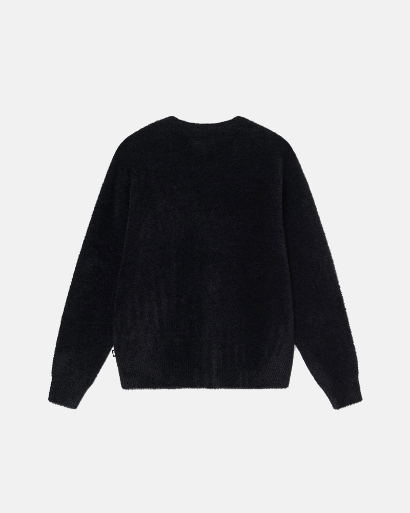 Stüssy Shaggy Cardigan Long Sleeve Sweater Black | PCN-169725