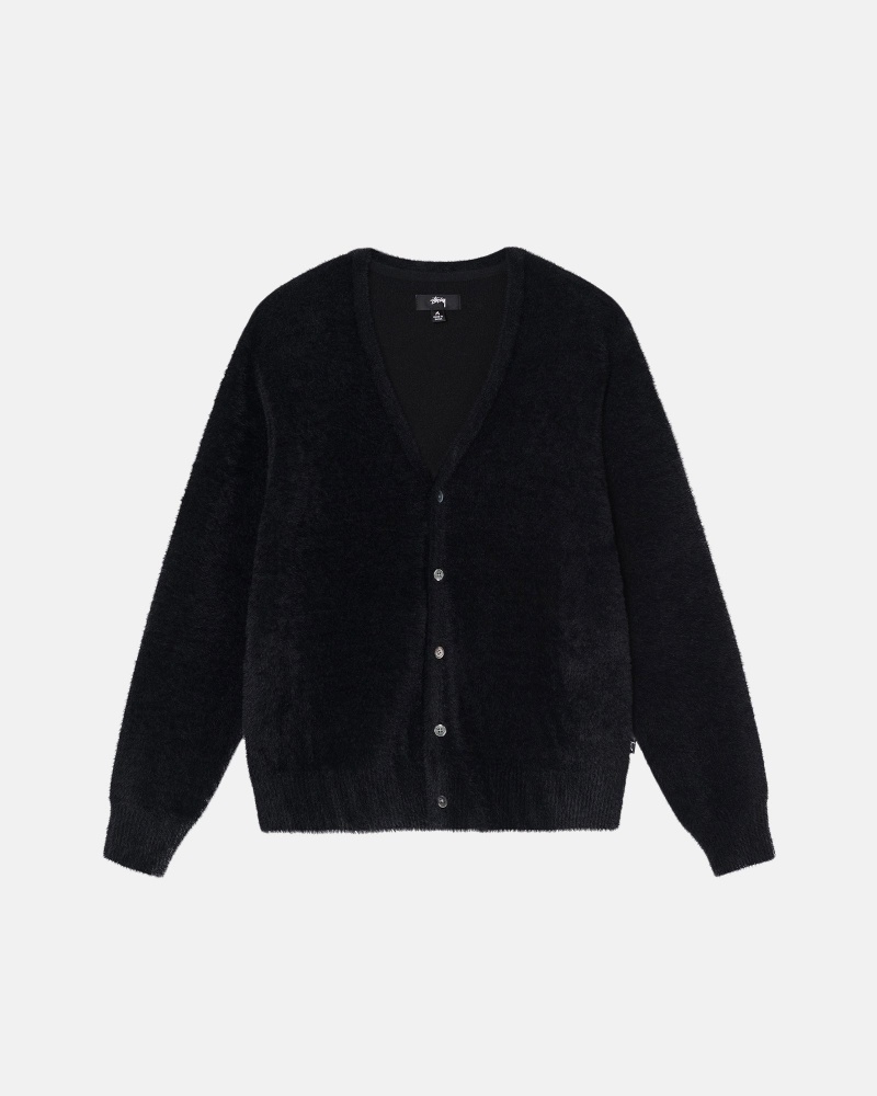 Stüssy Shaggy Cardigan Long Sleeve Sweater Black | PCN-169725