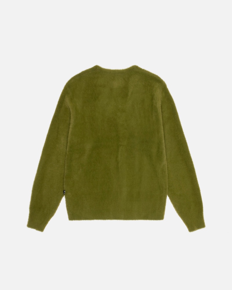 Stüssy Shaggy Cardigan Long Sleeve Sweater Olive | MBO-096321