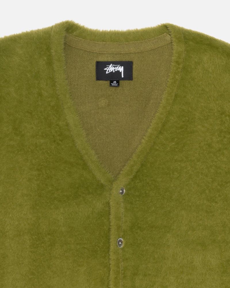 Stüssy Shaggy Cardigan Long Sleeve Sweater Olive | MBO-096321