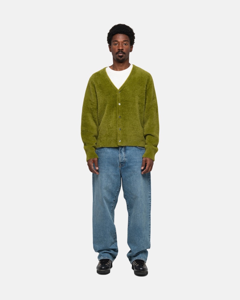 Stüssy Shaggy Cardigan Long Sleeve Sweater Olive | MBO-096321