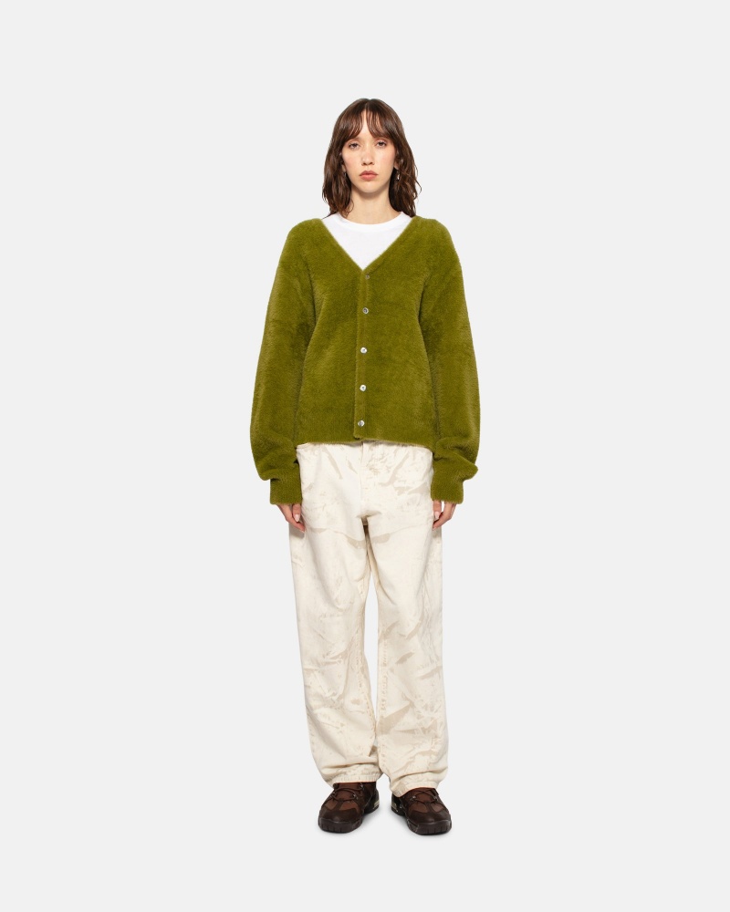 Stüssy Shaggy Cardigan Long Sleeve Sweater Olive | MBO-096321