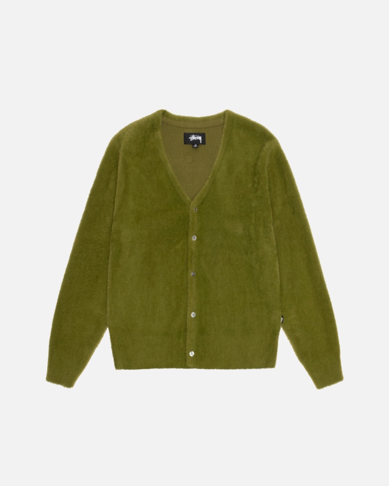 Stüssy Shaggy Cardigan Long Sleeve Sweater Olive | MBO-096321