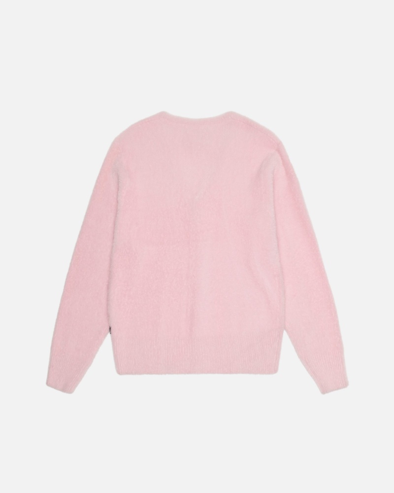 Stüssy Shaggy Cardigan Long Sleeve Sweater Light Pink | DUF-671238