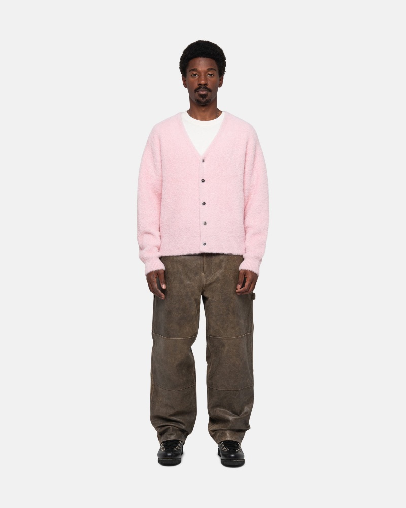 Stüssy Shaggy Cardigan Long Sleeve Sweater Light Pink | DUF-671238