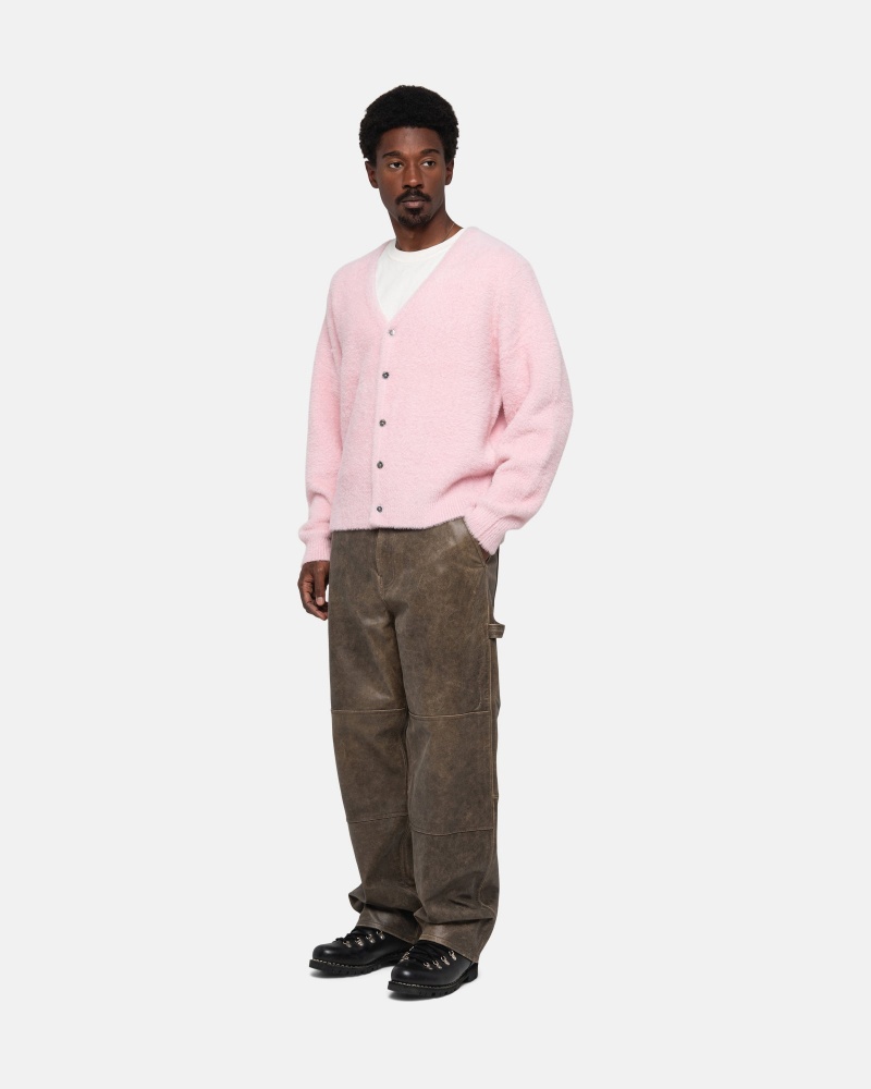 Stüssy Shaggy Cardigan Long Sleeve Sweater Light Pink | DUF-671238