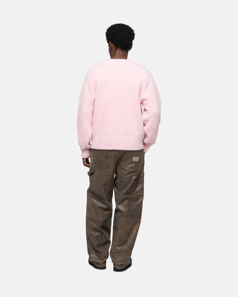 Stüssy Shaggy Cardigan Long Sleeve Sweater Light Pink | DUF-671238