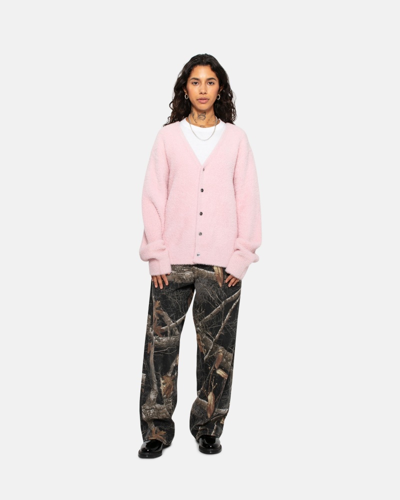 Stüssy Shaggy Cardigan Long Sleeve Sweater Light Pink | DUF-671238