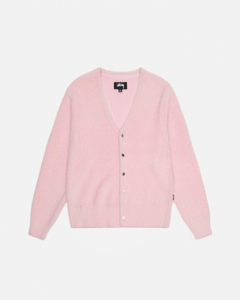 Stüssy Shaggy Cardigan Long Sleeve Sweater Light Pink | DUF-671238