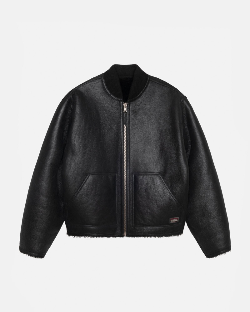 Stüssy Shearling Reversible Bomber Long Sleeve Outerwear Black | ICA-148907