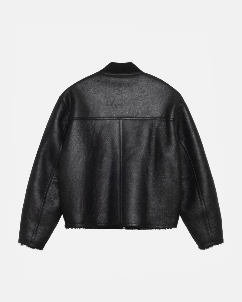 Stüssy Shearling Reversible Bomber Long Sleeve Outerwear Black | ICA-148907