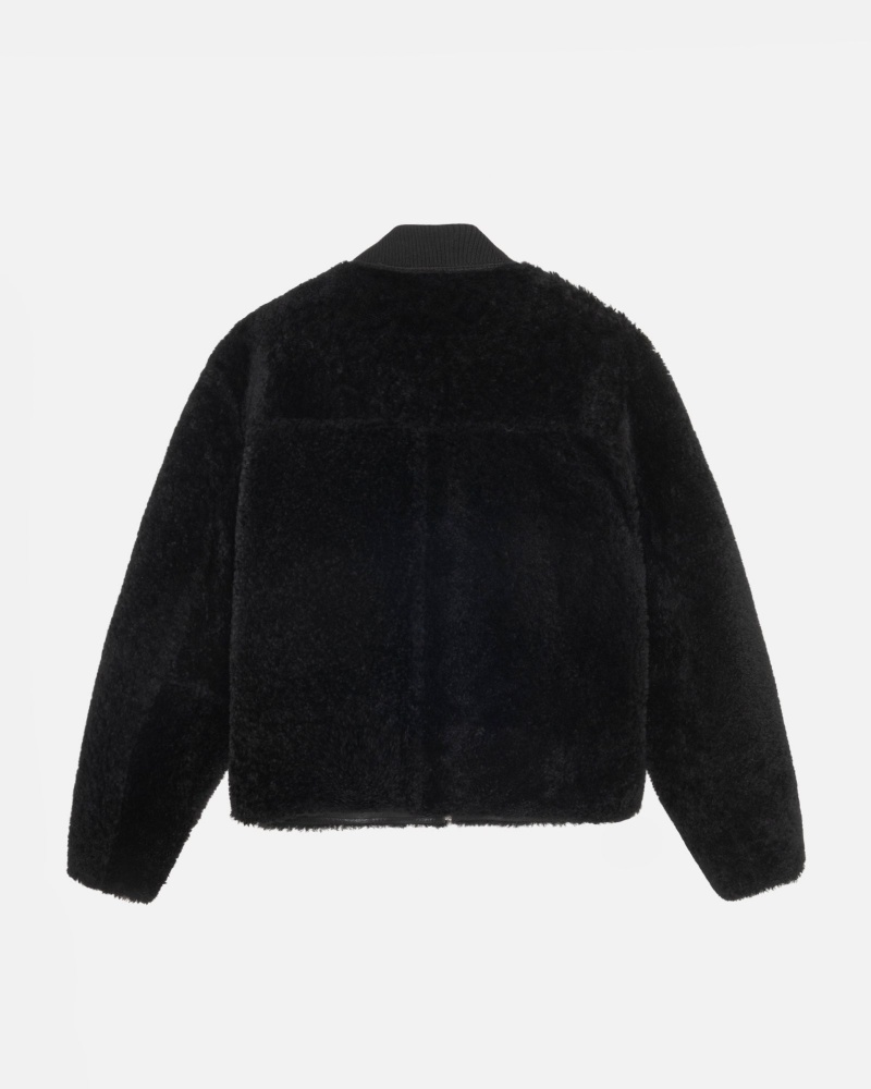 Stüssy Shearling Reversible Bomber Long Sleeve Outerwear Black | ICA-148907