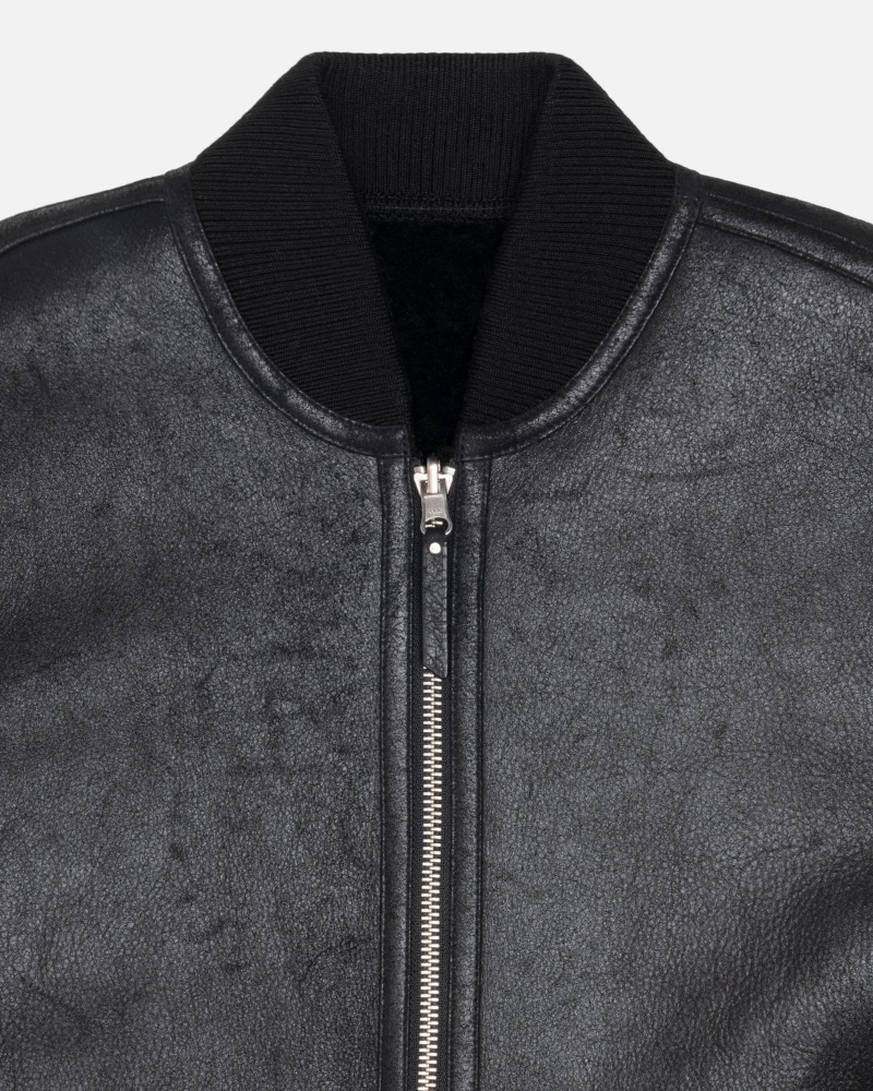 Stüssy Shearling Reversible Bomber Long Sleeve Outerwear Black | ICA-148907