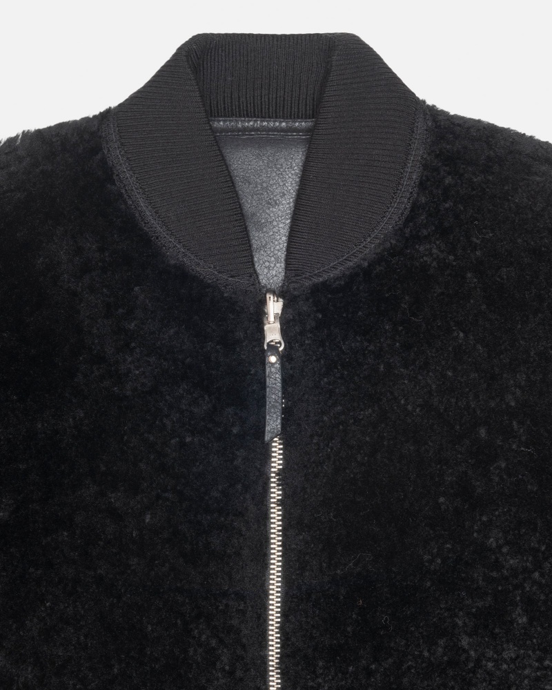 Stüssy Shearling Reversible Bomber Long Sleeve Outerwear Black | ICA-148907