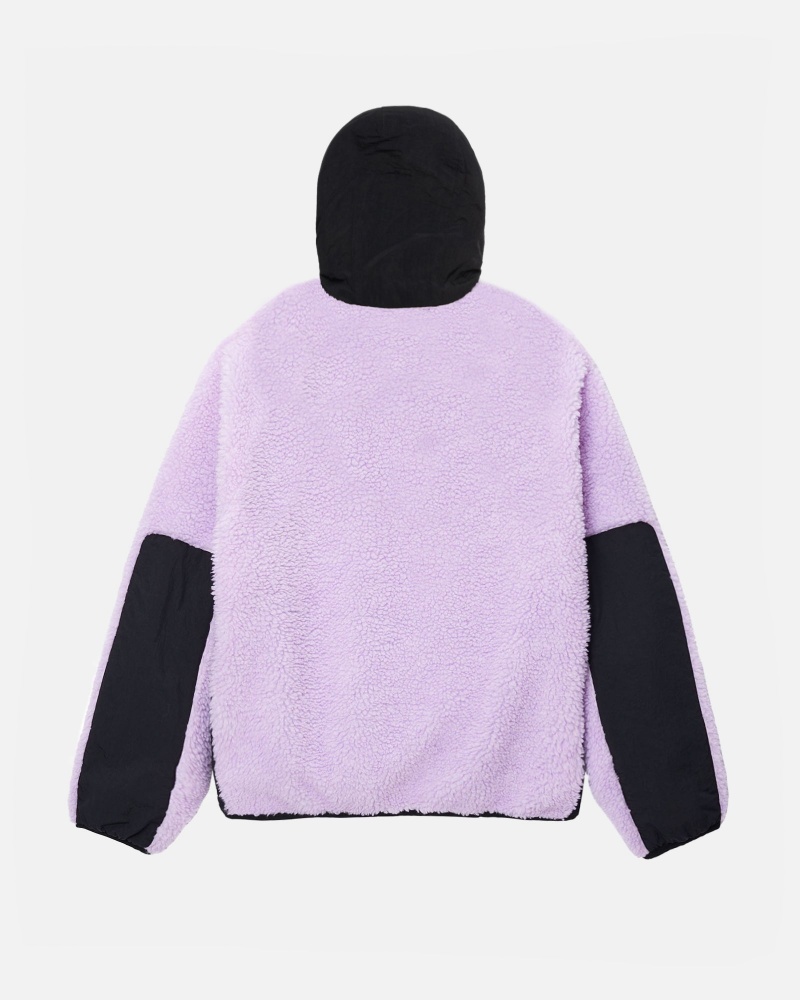 Stüssy Sherpa Paneled Hooded Jacket Long Sleeve Sweatshirt Lavender | BAM-650419