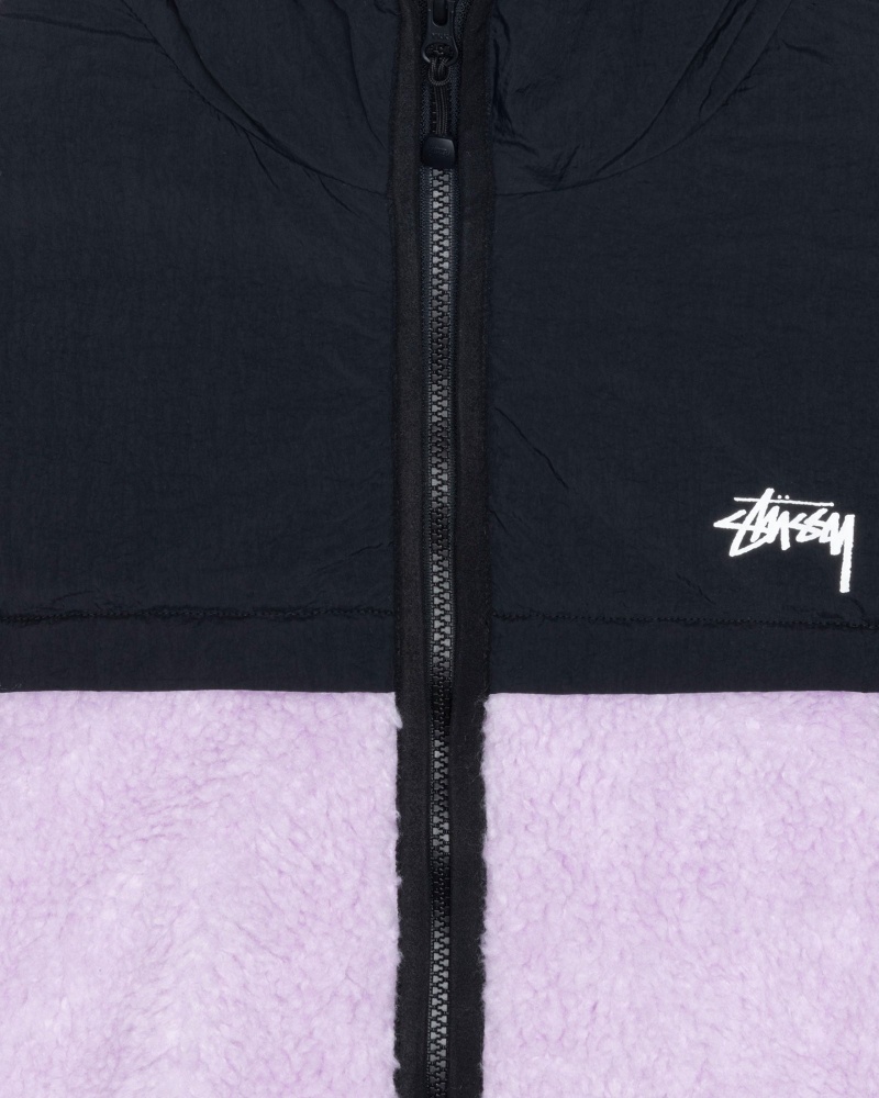 Stüssy Sherpa Paneled Hooded Jacket Long Sleeve Sweatshirt Lavender | BAM-650419