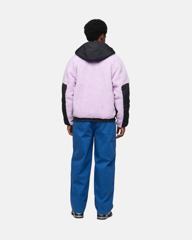 Stüssy Sherpa Paneled Hooded Jacket Long Sleeve Sweatshirt Lavender | BAM-650419