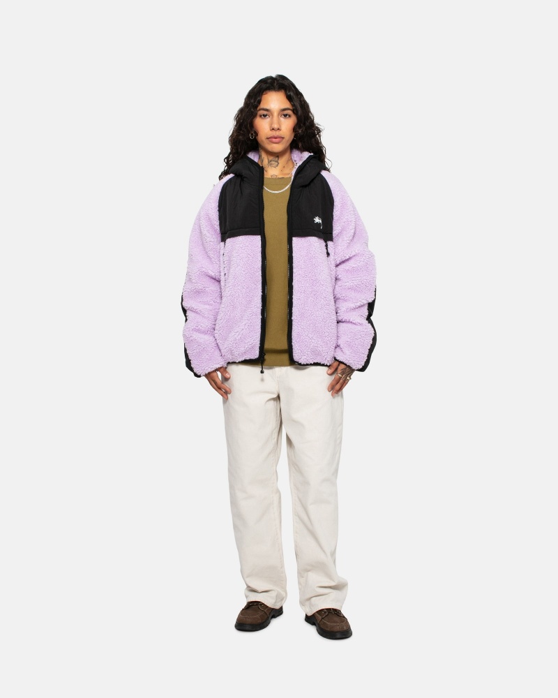 Stüssy Sherpa Paneled Hooded Jacket Long Sleeve Sweatshirt Lavender | BAM-650419