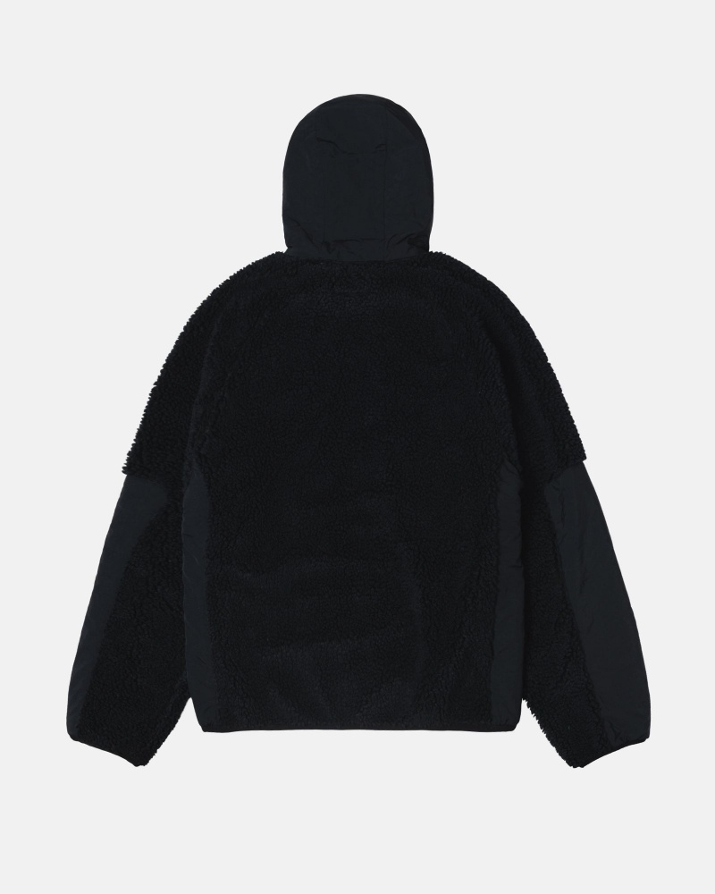 Stüssy Sherpa Paneled Hooded Jacket Long Sleeve Jacket Black | CDK-320891