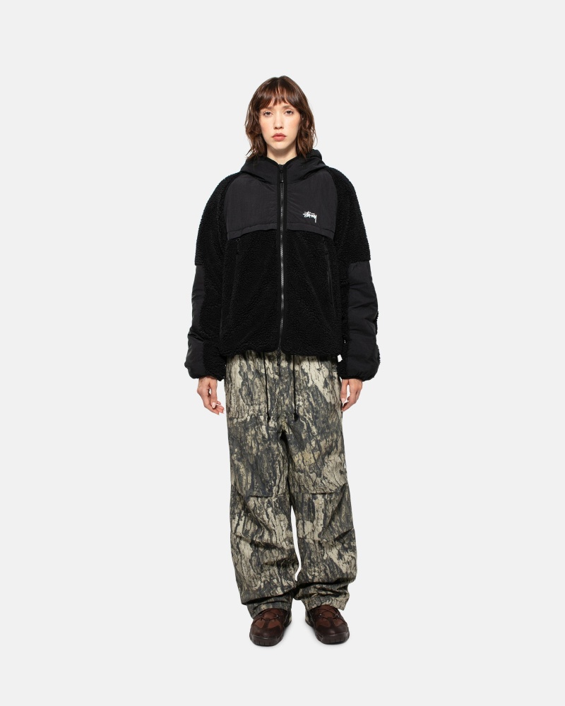 Stüssy Sherpa Paneled Hooded Jacket Long Sleeve Jacket Black | CDK-320891